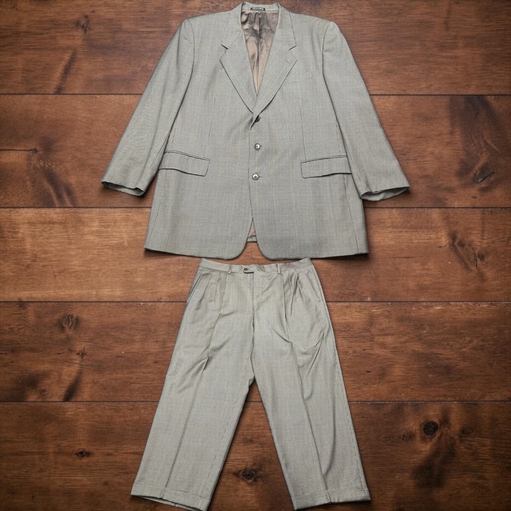 VTG Pal Zileri Fratelli Delfino Wool Suit Mens 46R 40x28 Houndstooth Italy FLAWS